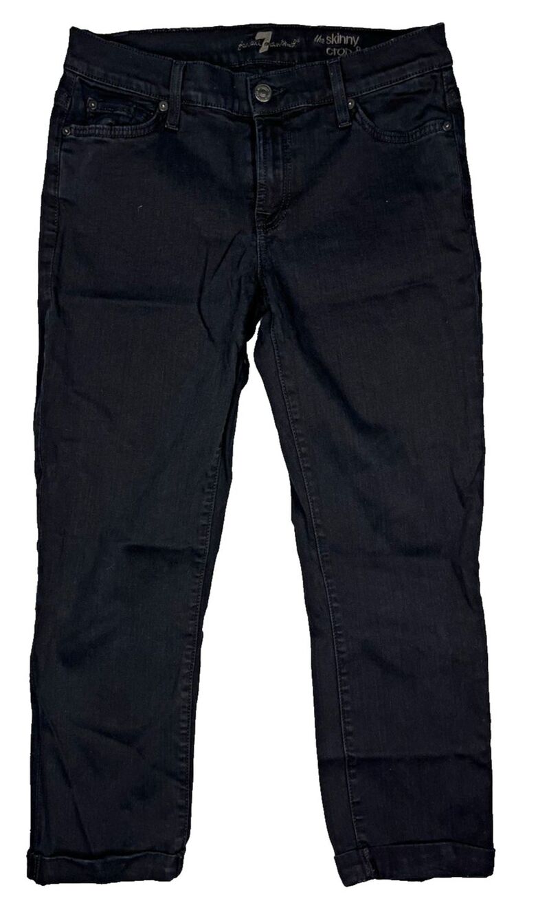 7 For All Mankind Womens Sz 27 Skinny Crop Jeans Black Stretch Denim Office Work